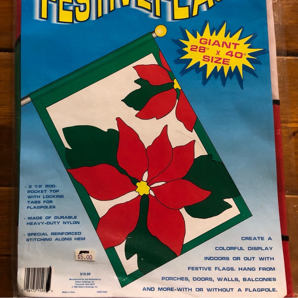 Large Festival Holiday Garden Flag “Poinsettia” - Picture 2 of 2